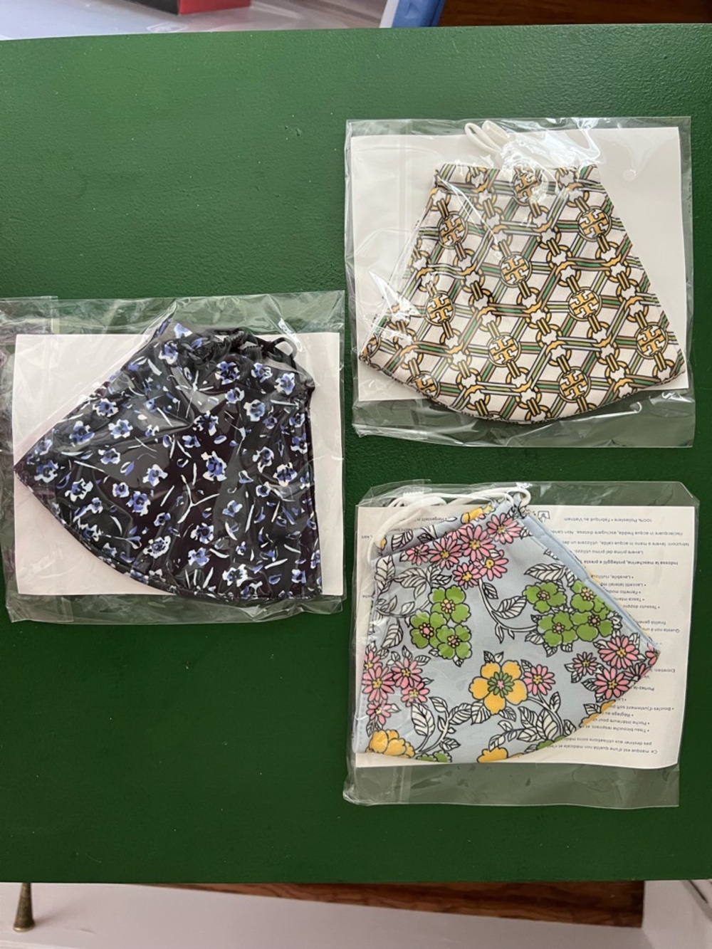 Tory Burch Set of 3 Patterned Reusable Face Masks -Floral & Geometric Prints NEW